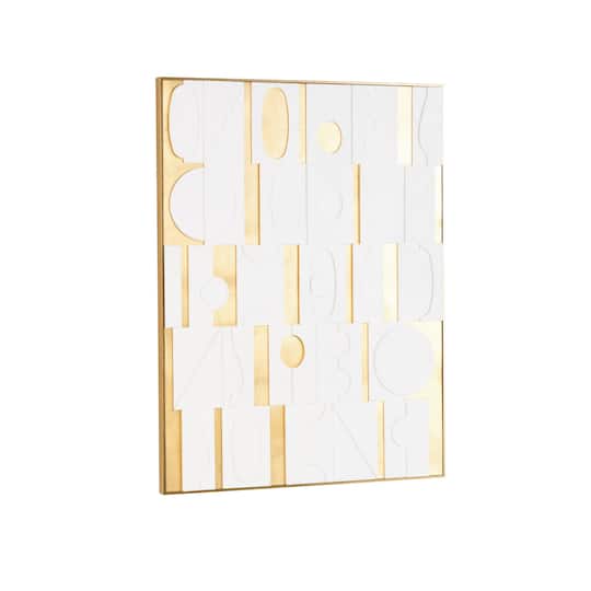 30" x 39" White Wooden Abstract Geometric Shape Framed Wall Art with Gold Accents